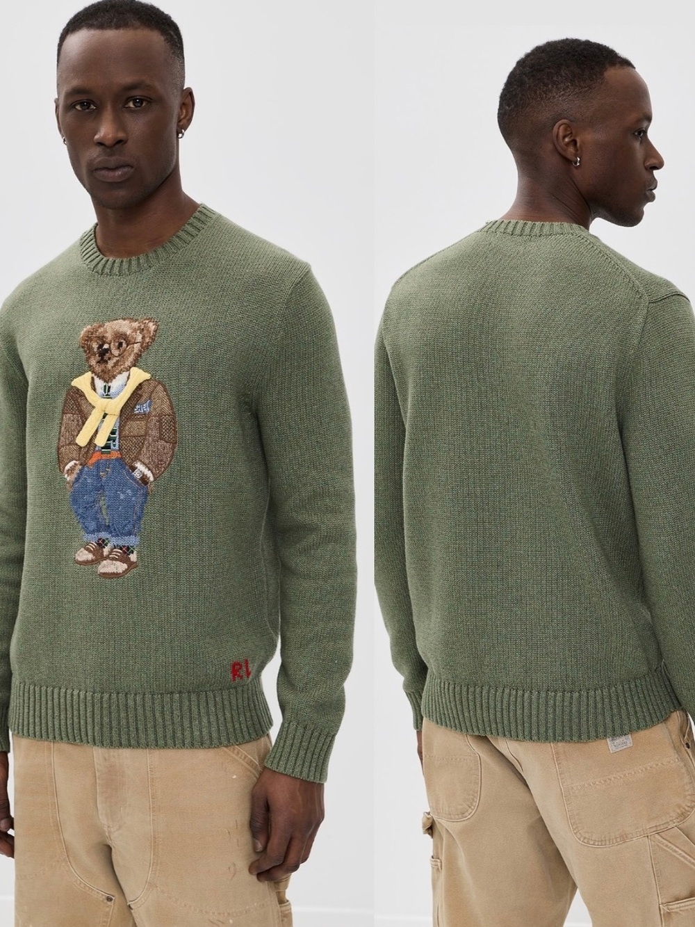 NWT Polo Ralph Lauren Hudson Valley Bear Sweater XL Lovette Heather Olive Green